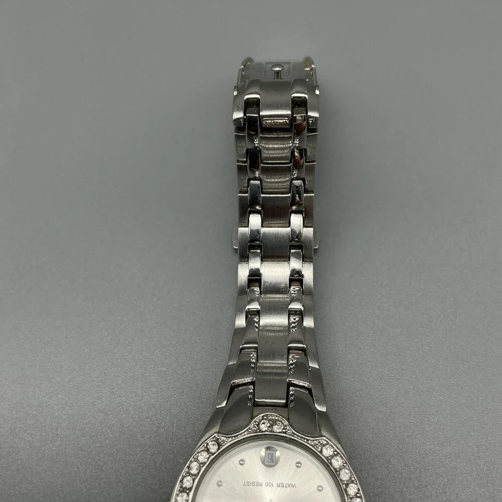 Anne Klein Womens Watch 24mm Silver Dial Crystal Bezel Date New Battery 6.25